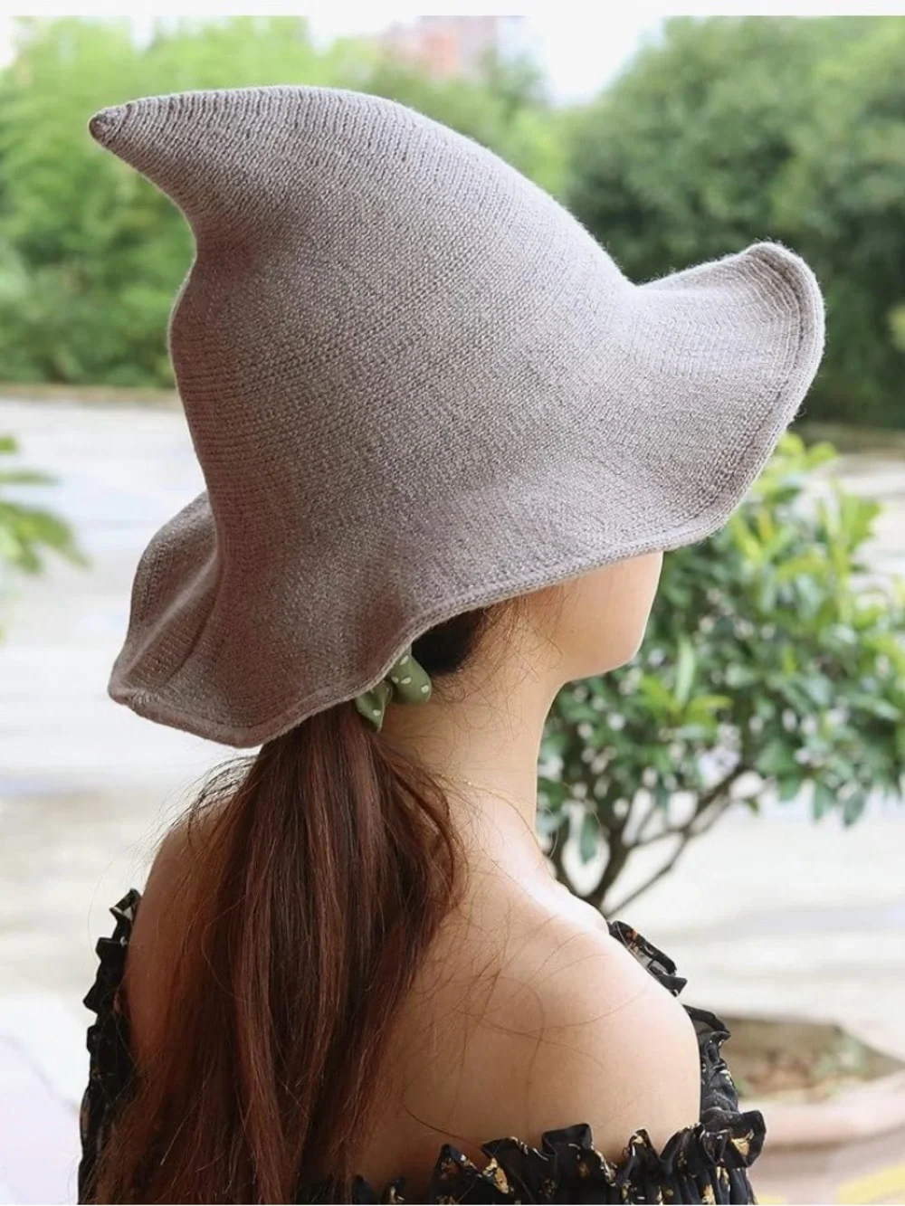 Taupe Knit Pointed Witch Hat - Women's Stylish Fall Accessory